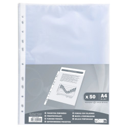 Sachet de 50 pochettes perforées polypropylène Grainé 38 microns - A4