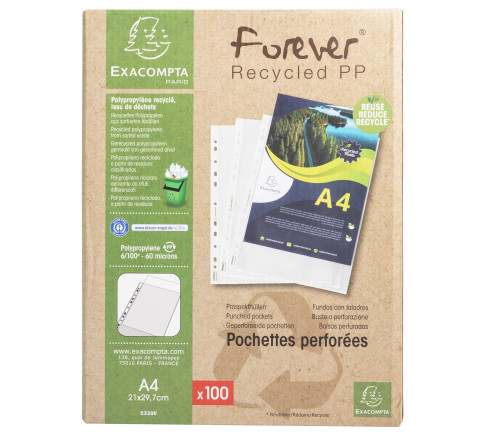 100 pochettes perforées PP recyclé Forever 6/100e