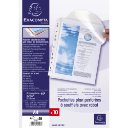 Sachet de 10 pochettes à soufflet avec rabat - polypropylène 20/100e - A4