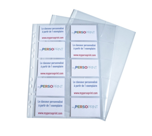 Sachet de 10 pochettes perforées pour cartes de visite 10 emplacements - polypropylène lisse 11/100e - A4