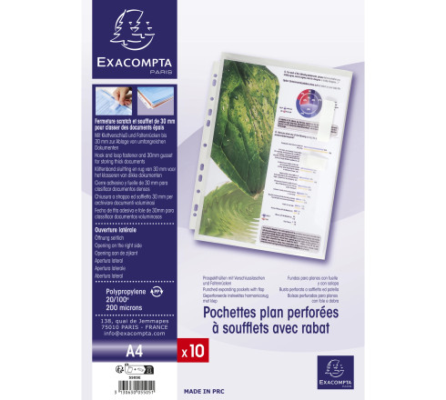 Pochettes perforées à soufflet de 30mm avec rabat à scratch