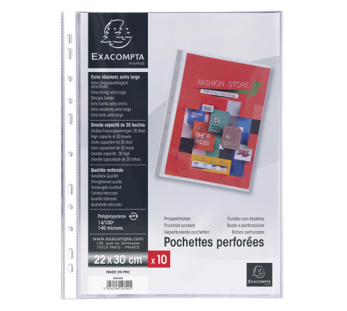 Sachet 10 Pochettes perforées PREMIUM polypropylène 140micron A4+