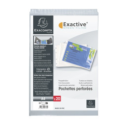 Sachet de 20 pochettes perforées horizontales Exactive - polypropylène lisse 5,5/100e