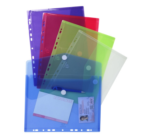 Sachet de 5 pochettes-enveloppes perforées polypropylène - A4