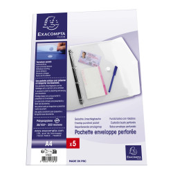 Sachet de 5 pochettes-enveloppes perforées polypropylène - A4