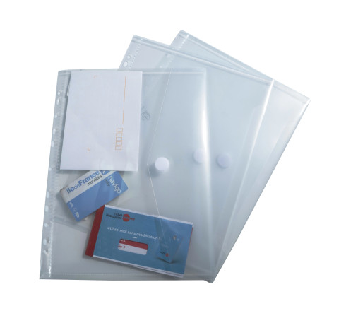 Sachet de 5 pochettes-enveloppes perforées polypropylène - A4