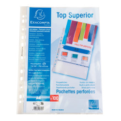 Sachet de 100 pochettes perforées polypropylène lisse Qualité + - A4