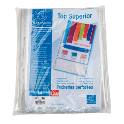 Sachet de 100 pochettes perforées polypropylène lisse Qualité + - A4