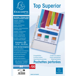Sachet de 100 pochettes perforées polypropylène lisse Qualité + - A4