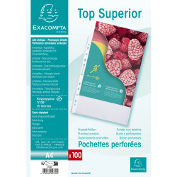 Sachet de 100 pochettes perforées polypropylène grainé Qualité + - A4