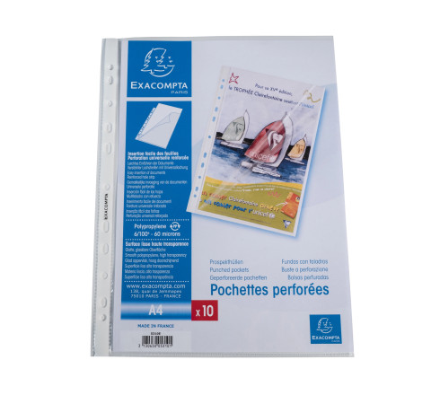 Etui carton de 100 pochettes perforées ouverture haut et côté - polypropylène lisse 6/100e - A4