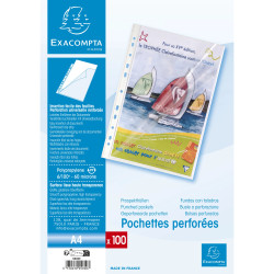 Etui carton de 100 pochettes perforées ouverture haut et côté - polypropylène lisse 6/100e - A4