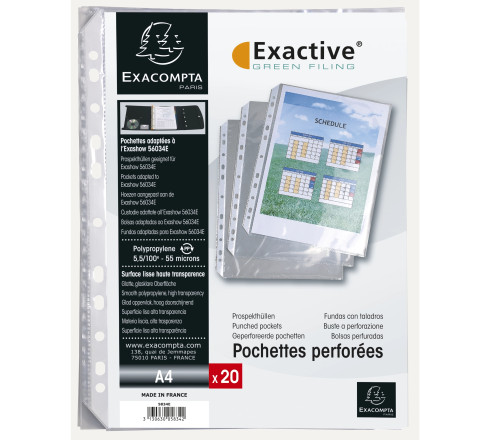 Sachet de 20 pochettes perforées pour classeur Exactive - polypropylène lisse 5,5/100e