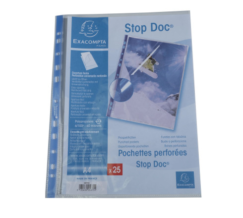 Sachet de 25 pochettes perforées Stop doc ouverture en coin - polypropylène lisse 6/100e - A4