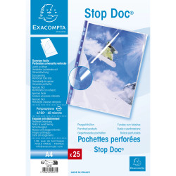 Sachet de 25 pochettes perforées Stop doc ouverture en coin - polypropylène lisse 6/100e - A4