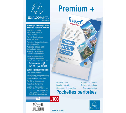 Sachet de 100 pochettes perforées polypropylène lisse Premium - A4