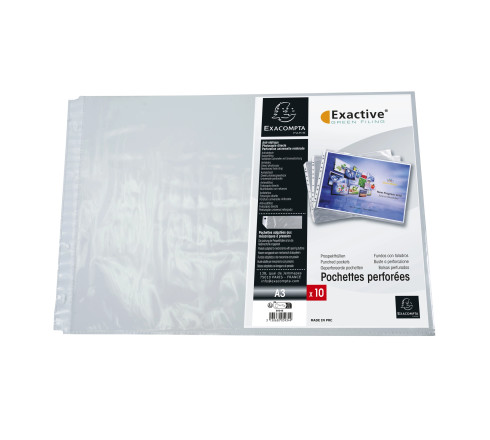 Sachet de 10 pochettes perforées biseautées pour classeur Exactive - polypropylène lisse 5,5/100 - A3