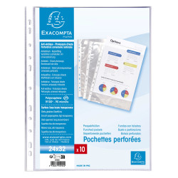 Sachet de 10 pochettes perforées polypropylène lisse haute qualité 9/100e - 24x32cm vertical
