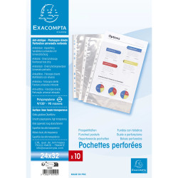Sachet de 10 pochettes perforées polypropylène lisse haute qualité 9/100e - 24x32cm vertical