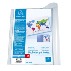 Sachet 10 pochettes perforées polypropylène lisse A3 pliées