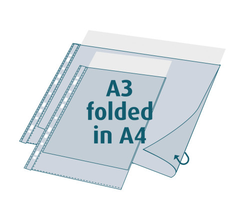 Sachet 10 pochettes perforées polypropylène lisse A3 pliées