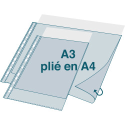 Sachet 10 pochettes perforées polypropylène lisse A3 pliées