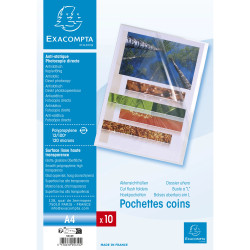 Sachet 10 pochettes coin polypropylène lisse 12/100e - A4