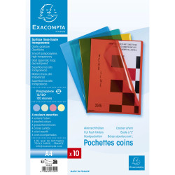 Sachet de 10 pochettes coin polypropylène lisse Premium - A4