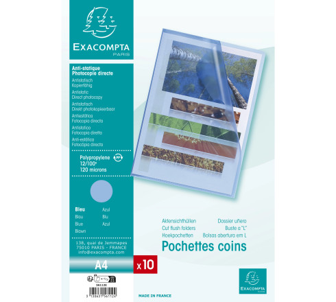 Sachet 10 pochettes coin polypropylène grainé 12/100e - A4