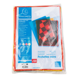 Sachet de 100 pochettes coin polypropylène lisse Premium - A4