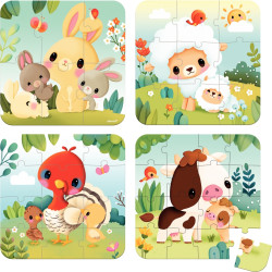 Boite de 4 puzzles progressifs, les animaux de la ferme