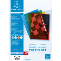 Sachet de 100 pochettes coin polypropylène lisse Premium - A4