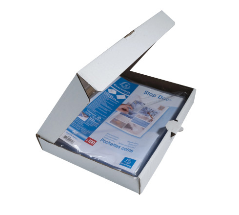 Etui carton de 100 pochettes coin Stop doc polypropylène lisse 11/100e - A4