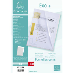 Sachet de 100 pochettes coin polypropylène grainé Budget - A4