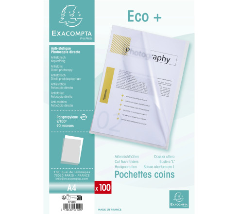 Sachet de 100 pochettes coin polypropylène grainé Budget - A4