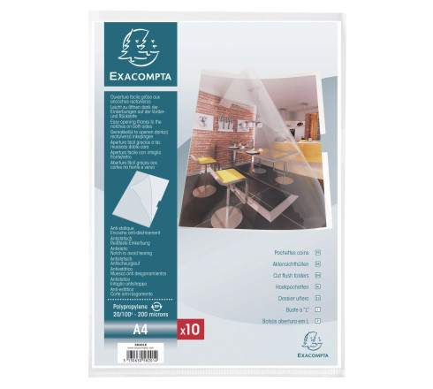 Sachet de 10 pochettes coin avec encoches polypropylène lisse rigide Haute Qualité 20/100e - A4