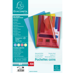Sachet de 100 pochettes coin polypropylène grainé 12/100e - A4