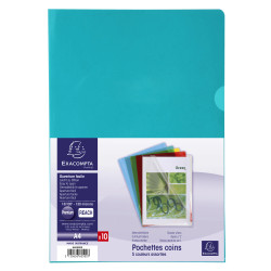 Sachet de 10 pochettes coin PVC lisse haute résistance 13/100e - A4