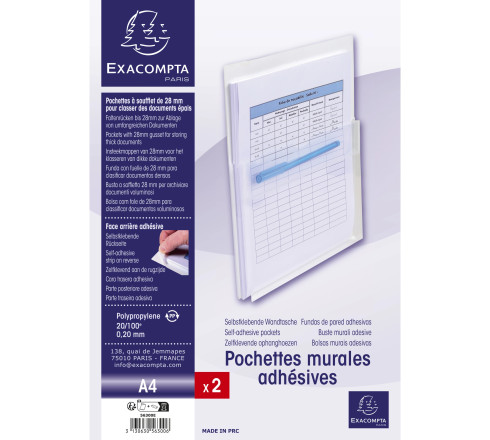 Sachet de 2 pochettes adhésives à soufflet - PP Haute Qualité 20/100e - A4