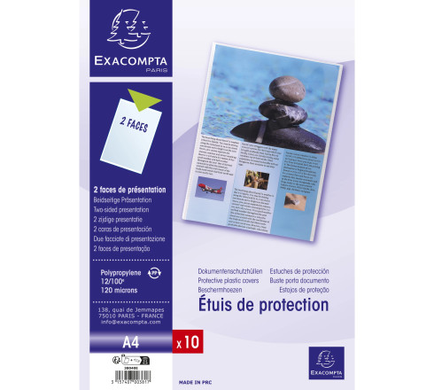 Sachet de 10 étuis de protection simples polypropylène 12/100e - A4