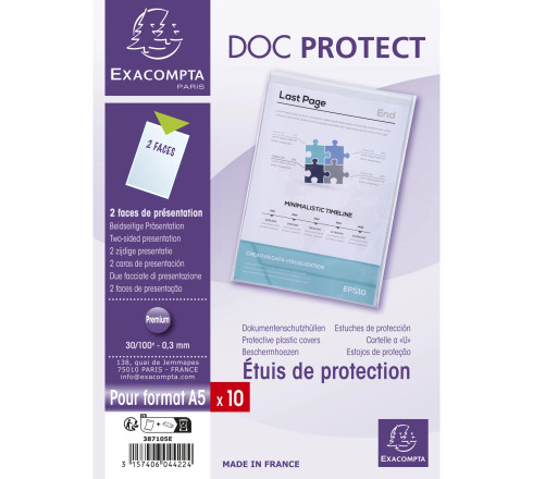 Sachet de 10 étuis de protection simples PVC Haute Qualité 30/100e - A5