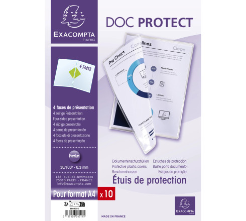 Sachet de 10 étuis de protection doubles PVC Haute Qualité 30/100e - A4