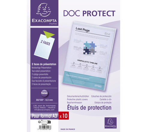 Sachet de 10 étuis de protection simples PVC Haute Qualité 30/100e - A3