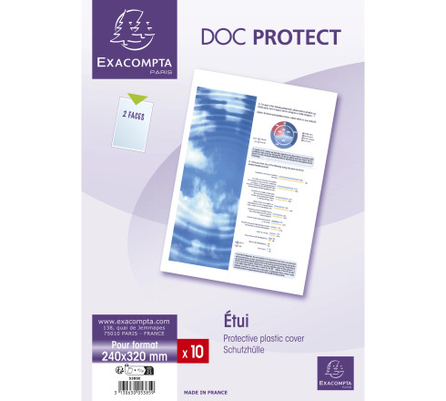 Sachet de 10 étuis de protection simples PVC lisse 20/100e - A4 maxi