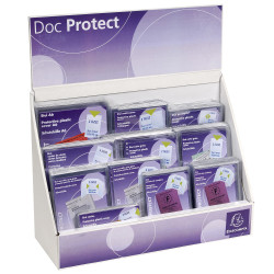 Présentoir complet avec différents formats d'étuis de protection