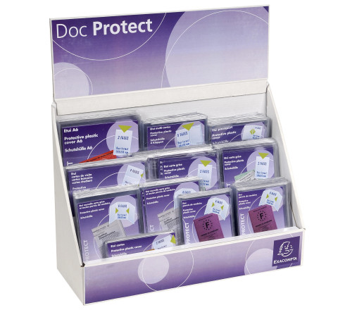 Présentoir complet avec différents formats d'étuis de protection