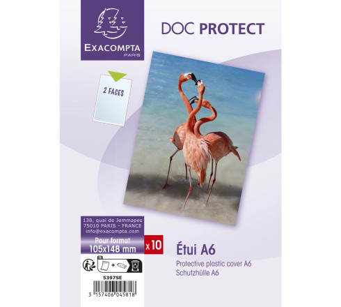 Sachet de 10 étuis de protection simple PVC lisse 20/100e - A6