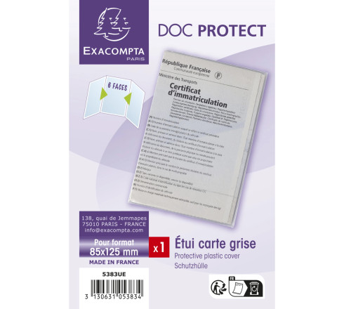 Etui de protection pour carte grise 3 volets PVC lisse 20/100e