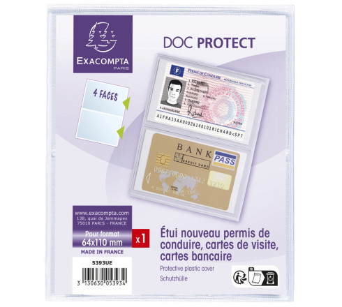 Etui de protection pour carte crédit ou carte de visite PVC lisse 20/100e