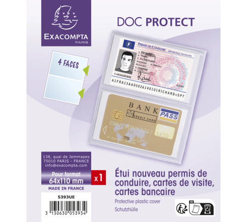 Etui de protection pour carte crédit ou carte de visite PVC lisse 20/100e